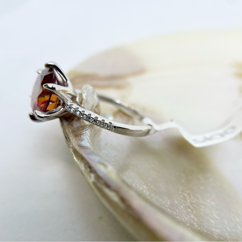 5 Carat Red Moissanite Ring 6 Prong Halo 18K White Gold Finish 925 Silver - Picture 9 of 15